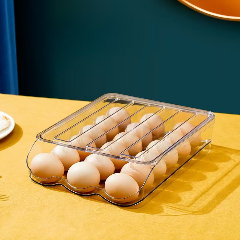 Auto Rolling Egg Holder for Refrigerator – 18 Egg Storage Organizer with Space-Saving Stackable Design - Morrowden