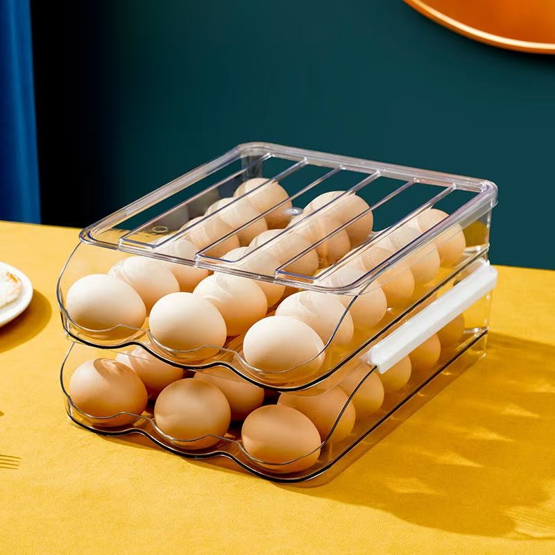 Auto Rolling Egg Holder for Refrigerator – 18 Egg Storage Organizer with Space-Saving Stackable Design - Morrowden