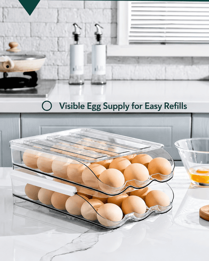 Auto Rolling Egg Holder for Refrigerator – 18 Egg Storage Organizer with Space-Saving Stackable Design - Morrowden