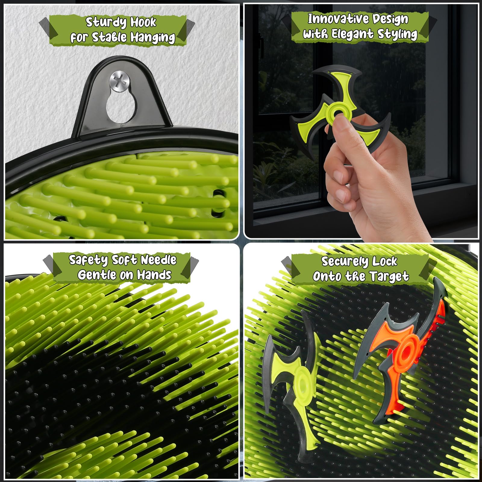 Axe Throwing Game for Backyard, Bristle Target Board with Throwing Stars, Ax Throwing Game Set for Adults and Kids, Portable for Party Holiday and Birthday Gifts - Morrowden
