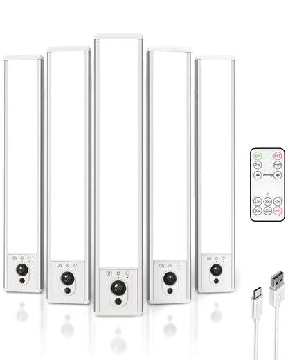 EZVALO 5-Pack Under Cabinet Lighting, 2400mAh Motion Sensor Light, LED Closet Lights Wireless, 3000K Dimmable, Timer, Magnetic, with Remote Control for Kitchen, Closet, Stair