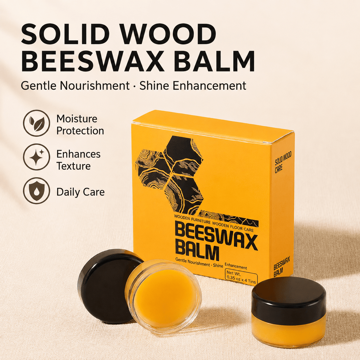 Beeswax Wood Polish Balm - Natural Wood Care Wax for Furniture, Tables & Hardwood Surfaces - Morrowden