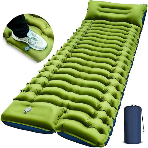 Camping Sleeping Pad, Ultralight Camping Mat with Pillow, Built-in Foot Pump Inflatable Sleeping Pads Compact for Camping Backpacking Hiking Traveling Tent,Single - Morrowden
