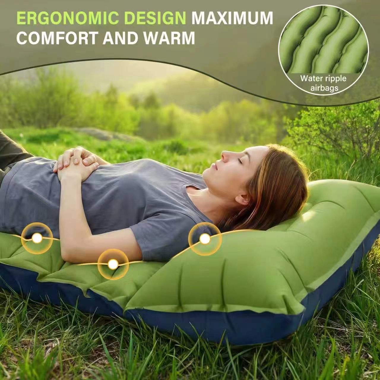 Camping Sleeping Pad, Ultralight Camping Mat with Pillow, Built-in Foot Pump Inflatable Sleeping Pads Compact for Camping Backpacking Hiking Traveling Tent,Single - Morrowden