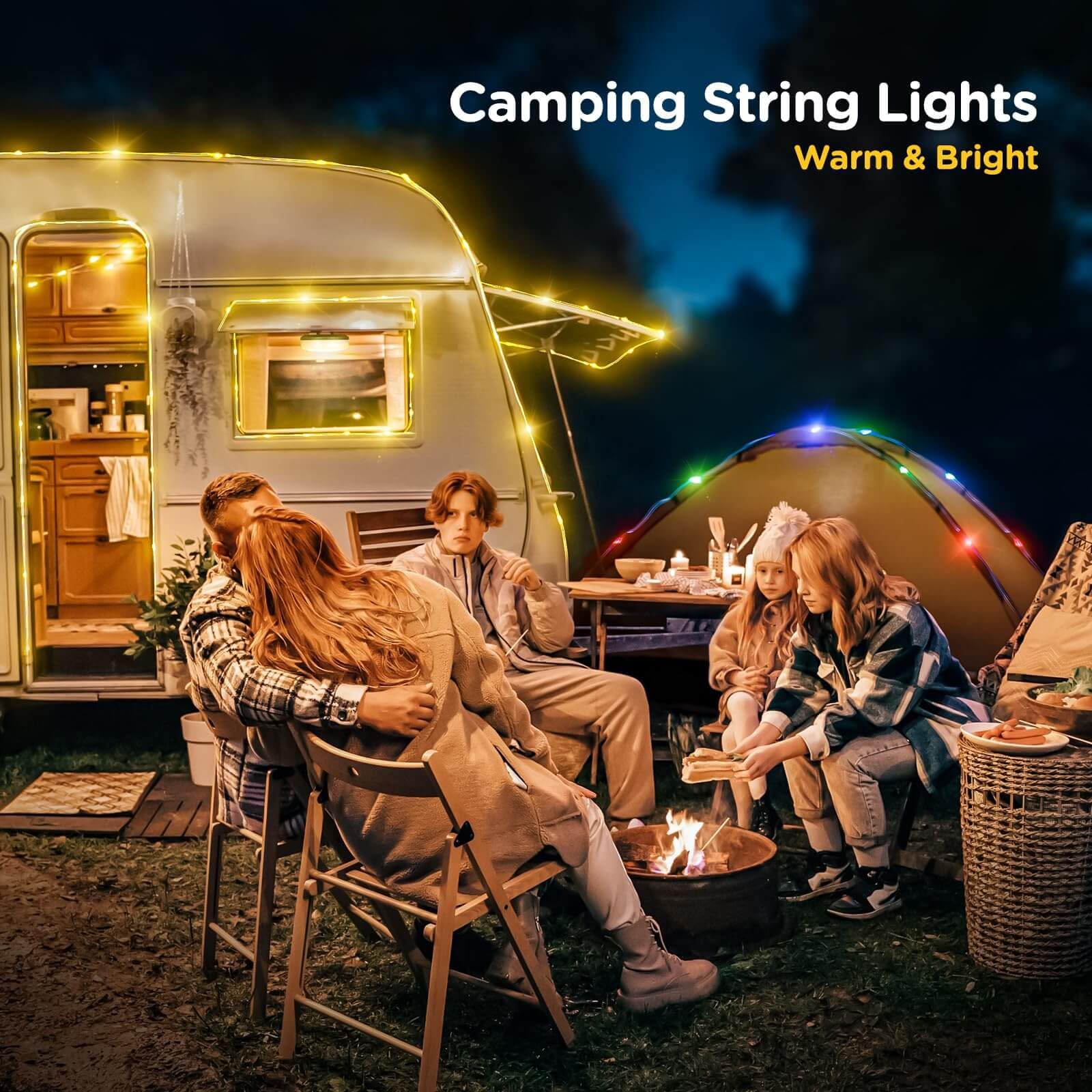 Camping String Lights, 4 in 1 Quick Storage 32.8FT Rechargeable Tent Lights String with 8 Lighting Modes, Hanging Waterproof Portable LED Lamp for Outdoor Patio Awning Garden Camping Essentials - Morrowden