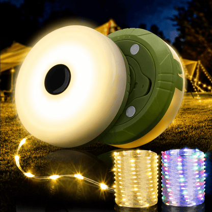 Camping String Lights, 4 in 1 Quick Storage 32.8FT Rechargeable Tent Lights String with 8 Lighting Modes, Hanging Waterproof Portable LED Lamp for Outdoor Patio Awning Garden Camping Essentials - Morrowden