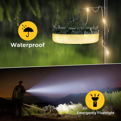 Camping String Lights, 4 in 1 Quick Storage 32.8FT Rechargeable Tent Lights String with 8 Lighting Modes, Hanging Waterproof Portable LED Lamp for Outdoor Patio Awning Garden Camping Essentials - Morrowden