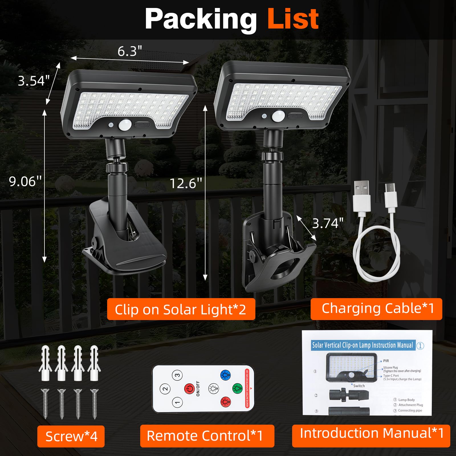 Clip On Solar Lights Outdoor with Motion Sensor, 4-Color 3 Modes Lighting (92 LEDs, 600 LM, 6000 K) IP65 Waterproof, 360° Adjustable Flexible Clamp for Fences Gardens Decks Camping Gutte - Morrowden