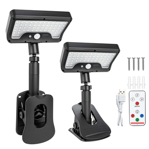 Clip On Solar Lights Outdoor with Motion Sensor, 4-Color 3 Modes Lighting (92 LEDs, 600 LM, 6000 K) IP65 Waterproof, 360° Adjustable Flexible Clamp for Fences Gardens Decks Camping Gutte - Morrowden