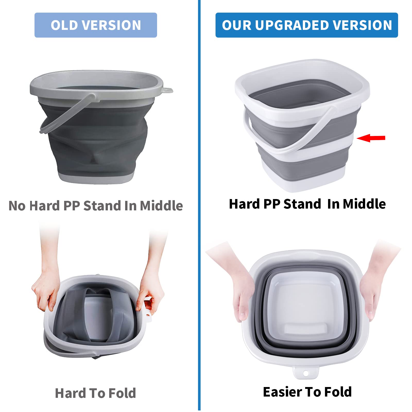 Collapsible Bucket, Small Cleaning Mop Buckets for Household Outdoor Car Washing Tub Plastic Foldable Portable Camping Beach Sand Water Pot Pail Space Saving Square - Morrowden