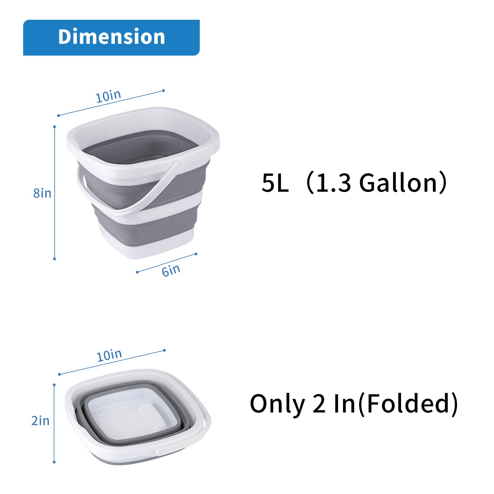 Collapsible Bucket, Small Cleaning Mop Buckets for Household Outdoor Car Washing Tub Plastic Foldable Portable Camping Beach Sand Water Pot Pail Space Saving Square - Morrowden