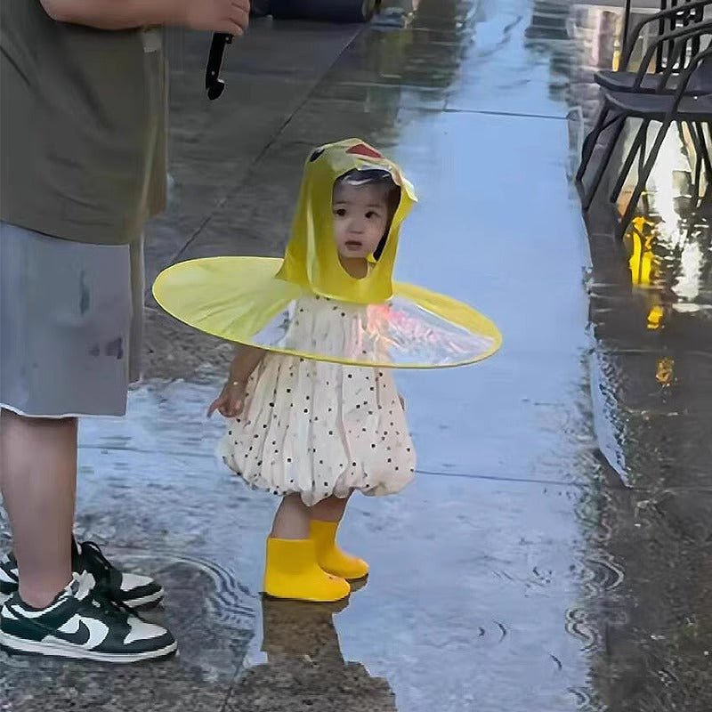 Cute Duck Rain Poncho for Kids – Waterproof Hooded Raincoat with Umbrella Hat for Boys & Girls - Morrowden