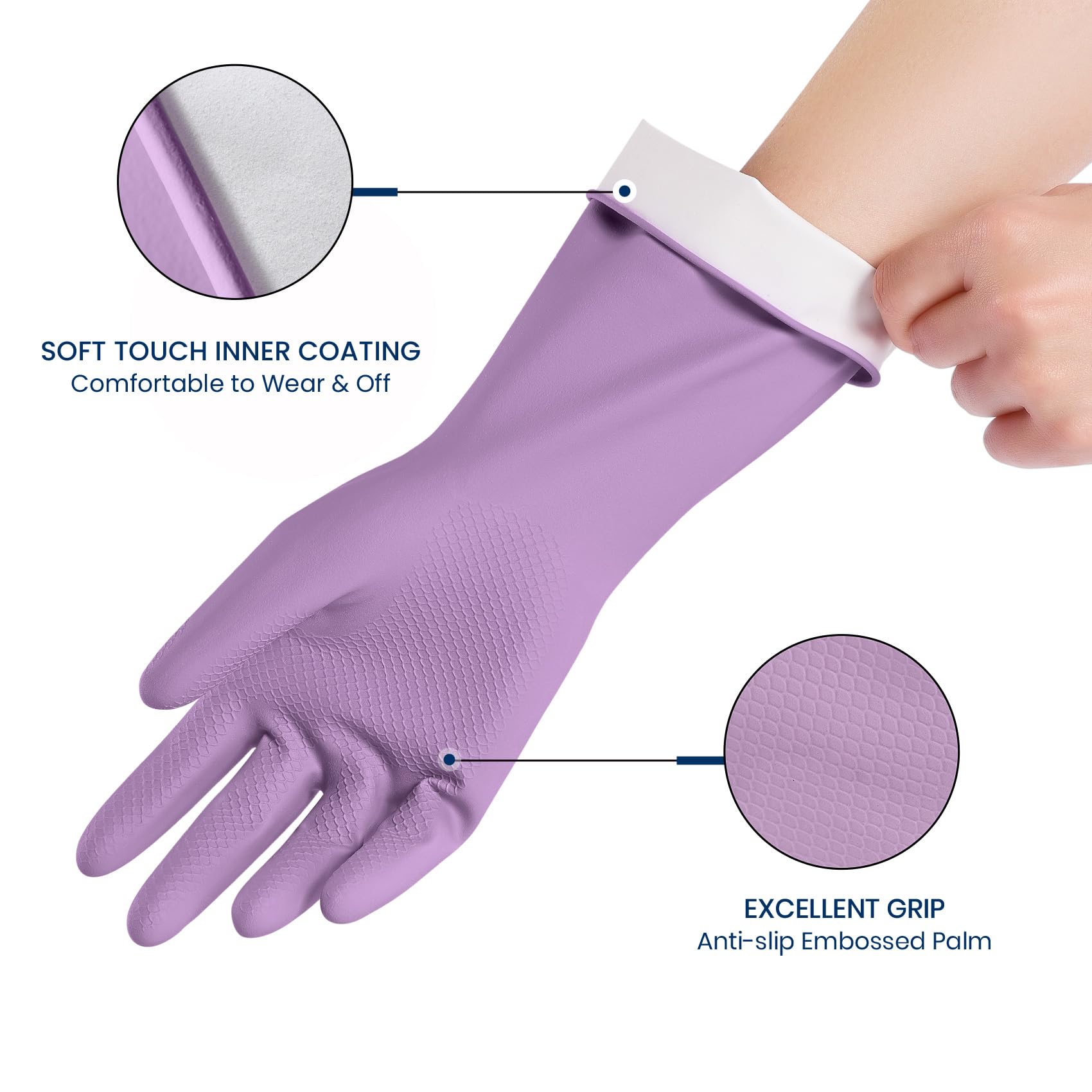 Dishwashing Rubber Gloves Reusable Kitchen Gloves 2Pairs Cleaning Gloves for Washing Dishes Long-lasting&Non-Slip - Morrowden