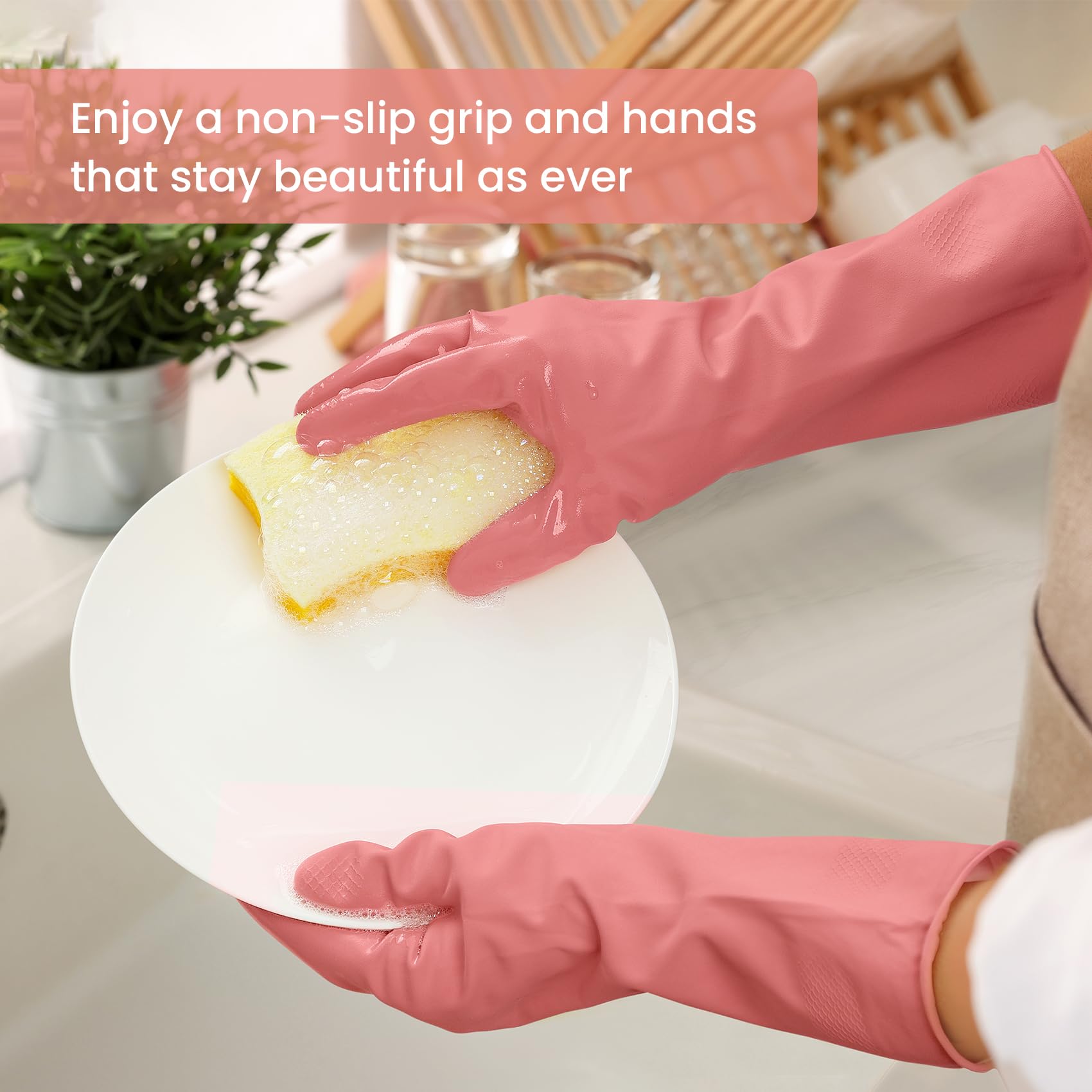 Dishwashing Rubber Gloves Reusable Kitchen Gloves 2Pairs Cleaning Gloves for Washing Dishes Long-lasting&Non-Slip - Morrowden