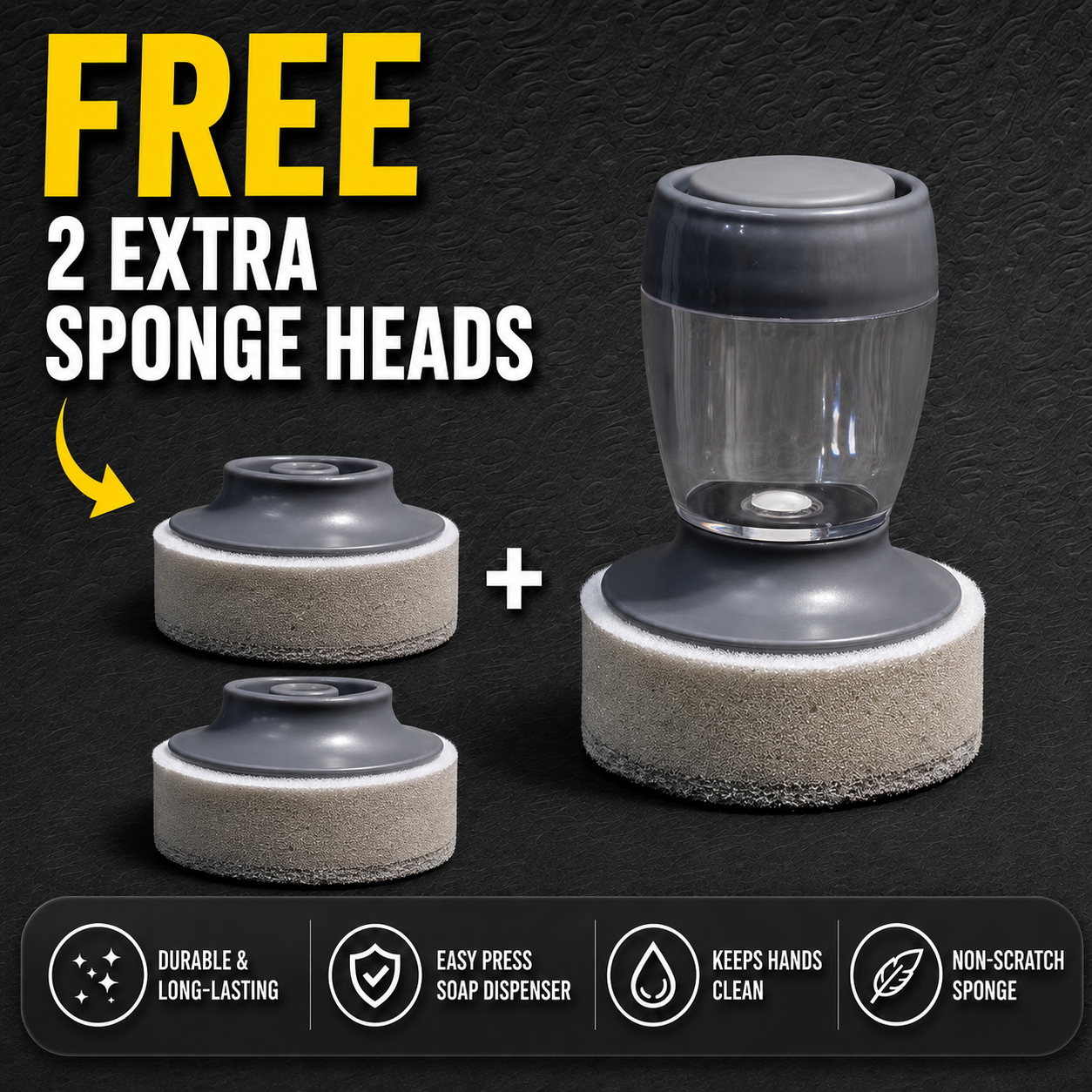 3-in-1 Soap Dispensing Dish Brush Set – Kitchen Cleaning Brush with Replaceable Scrub Heads