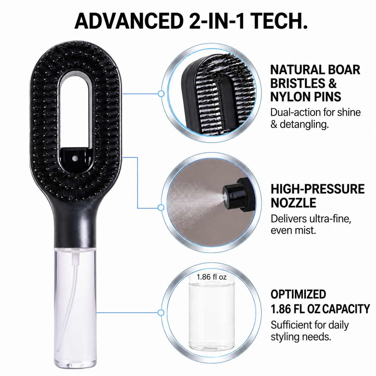 2-in-1 Mist Hair Brush – Detangle, Smooth & Refresh Your Hair Anytime