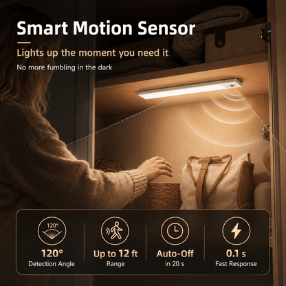 EZVALO 5-Pack Under Cabinet Lighting, 2400mAh Motion Sensor Light, LED Closet Lights Wireless, 6500K Dimmable, Timer, Magnetic with Remote Control - Morrowden