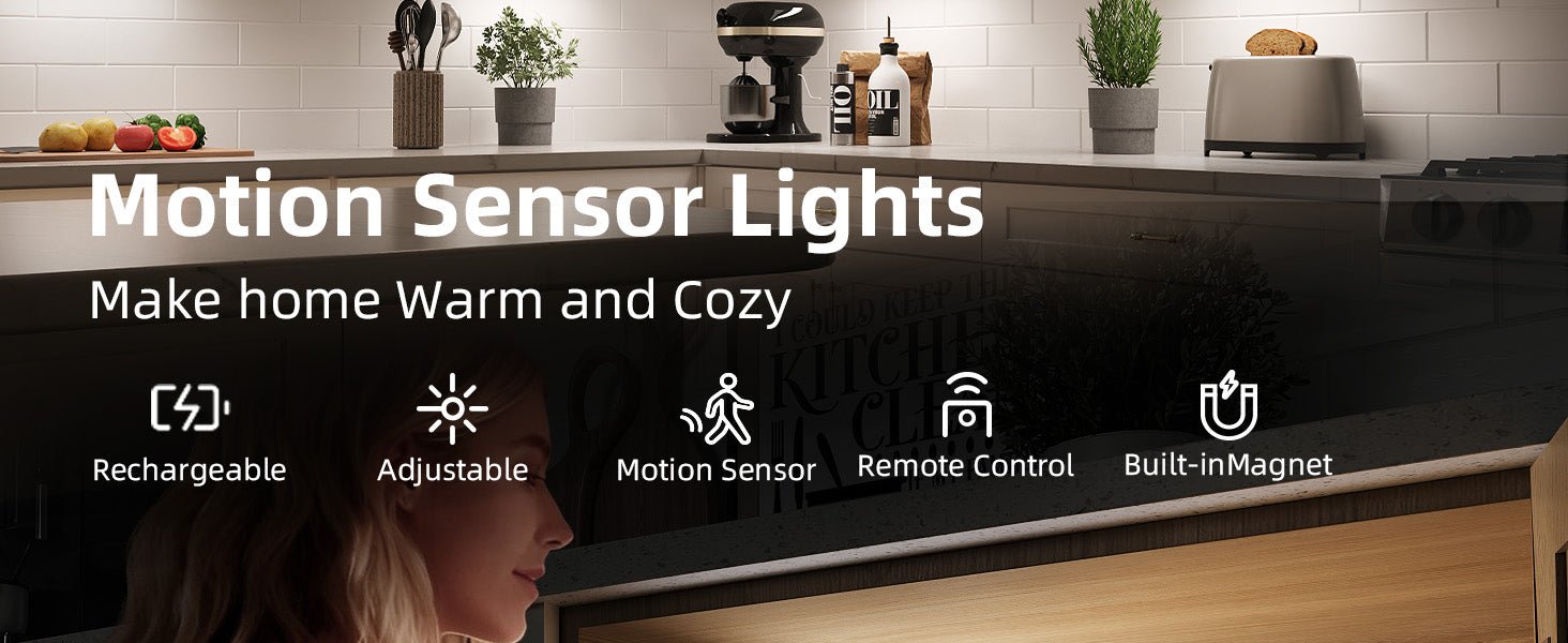 EZVALO 5-Pack Under Cabinet Lighting, 2400mAh Motion Sensor Light, LED Closet Lights Wireless, 6500K Dimmable, Timer, Magnetic with Remote Control - Morrowden