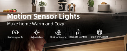 EZVALO 5-Pack Under Cabinet Lighting, 2400mAh Motion Sensor Light, LED Closet Lights Wireless, 6500K Dimmable, Timer, Magnetic with Remote Control - Morrowden