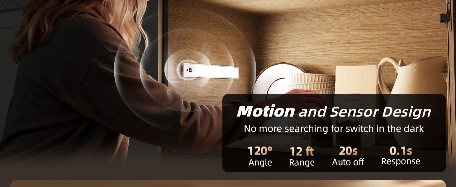 EZVALO 5-Pack Under Cabinet Lighting, 2400mAh Motion Sensor Light, LED Closet Lights Wireless, 6500K Dimmable, Timer, Magnetic with Remote Control - Morrowden