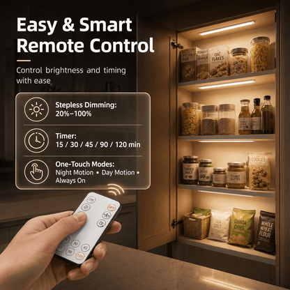 EZVALO 5-Pack Under Cabinet Lighting, 2400mAh Motion Sensor Light, LED Closet Lights Wireless, 6500K Dimmable, Timer, Magnetic with Remote Control - Morrowden