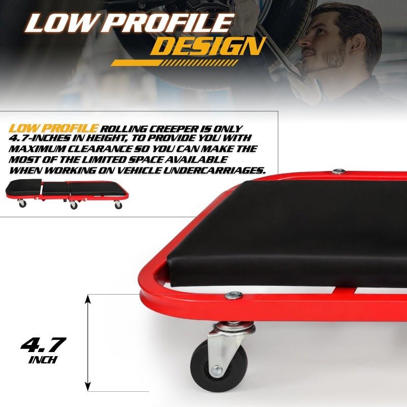Foldable Z Garage Creeper, 36 in, 300 lbs Load Capacity Rolling Folding Mechanic Creeper Stool, with 6 Wheels Tool Tray Padded Seat Steel Frame, Lay Down or Sit Chair for Garage Shop or Home - Morrowden