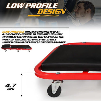 Foldable Z Garage Creeper, 36 in, 300 lbs Load Capacity Rolling Folding Mechanic Creeper Stool, with 6 Wheels Tool Tray Padded Seat Steel Frame, Lay Down or Sit Chair for Garage Shop or Home - Morrowden