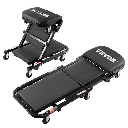 Foldable Z Garage Creeper, 36 in, 300 lbs Load Capacity Rolling Folding Mechanic Creeper Stool, with 6 Wheels Tool Tray Padded Seat Steel Frame, Lay Down or Sit Chair for Garage Shop or Home - Morrowden