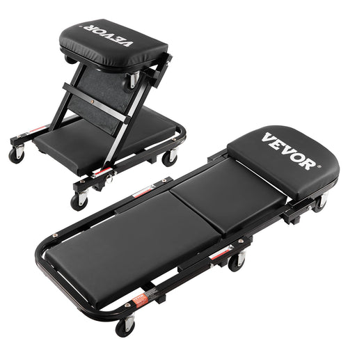 Foldable Z Garage Creeper, 36 in, 300 lbs Load Capacity Rolling Folding Mechanic Creeper Stool, with 6 Wheels Tool Tray Padded Seat Steel Frame, Lay Down or Sit Chair for Garage Shop or Home - Morrowden