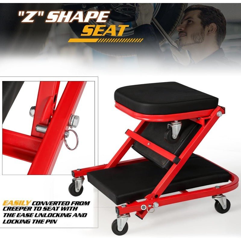 Foldable Z Garage Creeper, 36 in, 300 lbs Load Capacity Rolling Folding Mechanic Creeper Stool, with 6 Wheels Tool Tray Padded Seat Steel Frame, Lay Down or Sit Chair for Garage Shop or Home - Morrowden