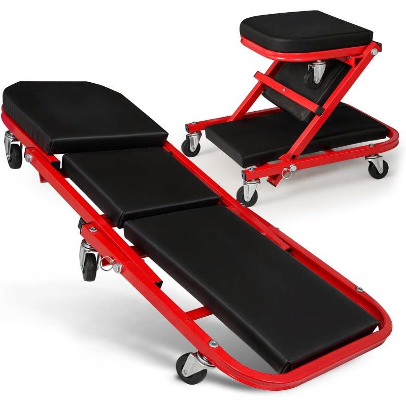 Foldable Z Garage Creeper, 36 in, 300 lbs Load Capacity Rolling Folding Mechanic Creeper Stool, with 6 Wheels Tool Tray Padded Seat Steel Frame, Lay Down or Sit Chair for Garage Shop or Home - Morrowden