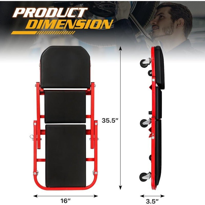 Foldable Z Garage Creeper, 36 in, 300 lbs Load Capacity Rolling Folding Mechanic Creeper Stool, with 6 Wheels Tool Tray Padded Seat Steel Frame, Lay Down or Sit Chair for Garage Shop or Home - Morrowden