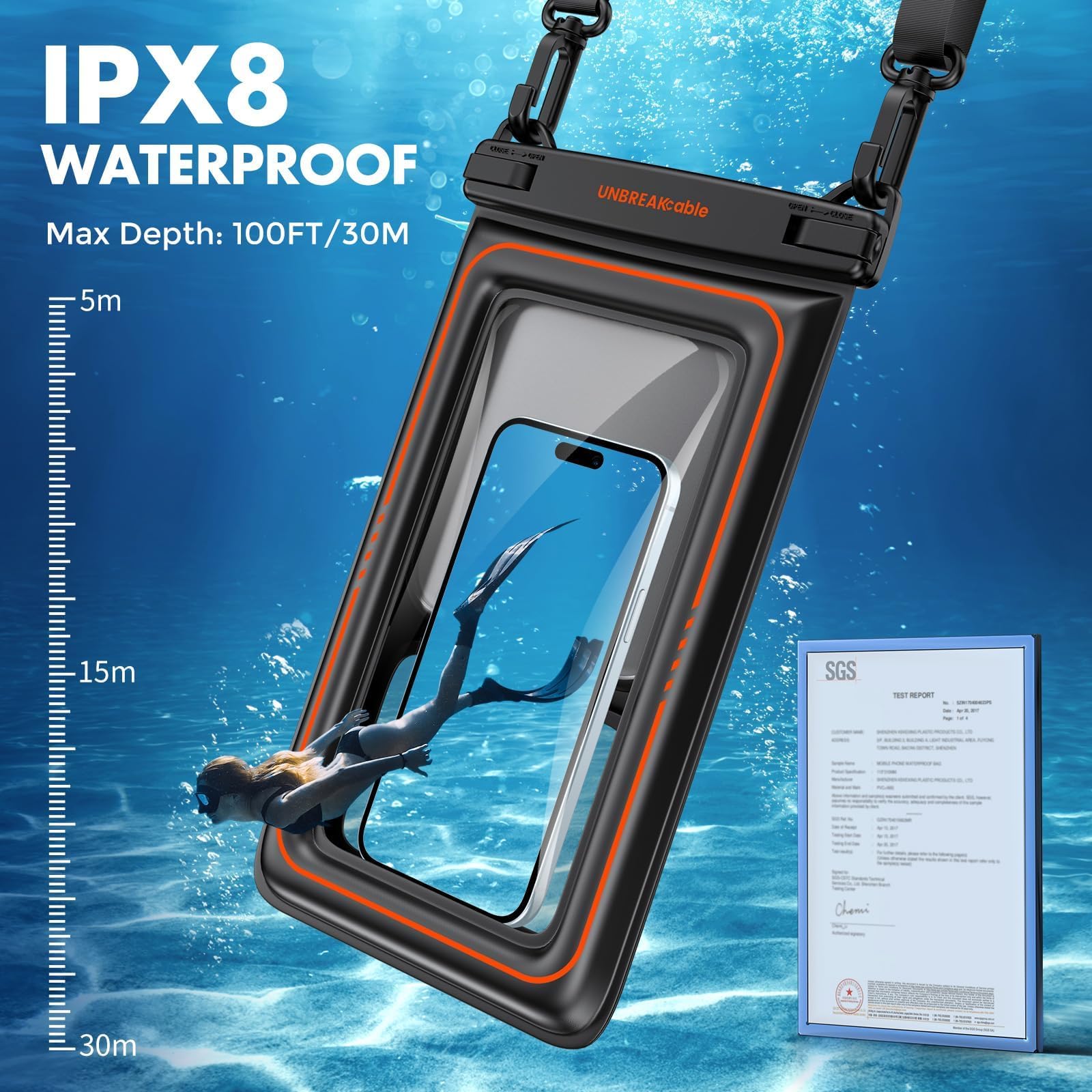 IPX8 Waterproof Phone Case Dry Bag Kayak/Beach/Cruise Travel Essentials, Water Proof Pouch for iPhone 17 16 15 Pro Max, Samsung S25 Ultra S24-7" - Morrowden