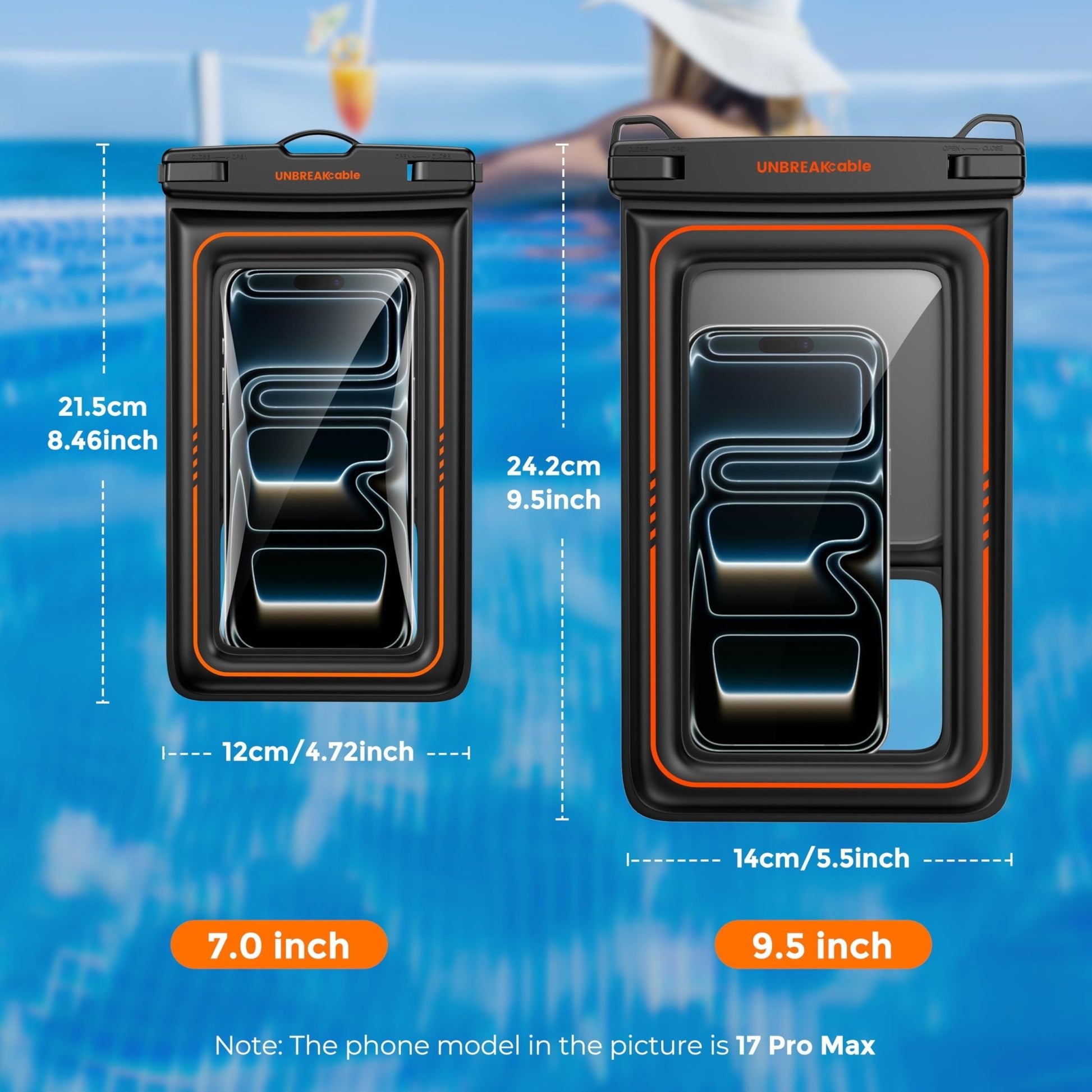 IPX8 Waterproof Phone Case Dry Bag Kayak/Beach/Cruise Travel Essentials, Water Proof Pouch for iPhone 17 16 15 Pro Max, Samsung S25 Ultra S24-7" - Morrowden