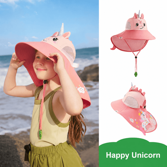 Kids UV Protection Sun Hat – Wide Brim Summer Beach Hat with Neck Coverage for Boys & Girls - Morrowden