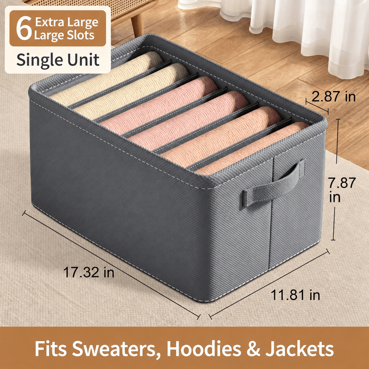 Large Clothes Organizer Box with Dividers for Jeans, Thickened Stackable Wardrobe Storage Box for Clothing - Morrowden