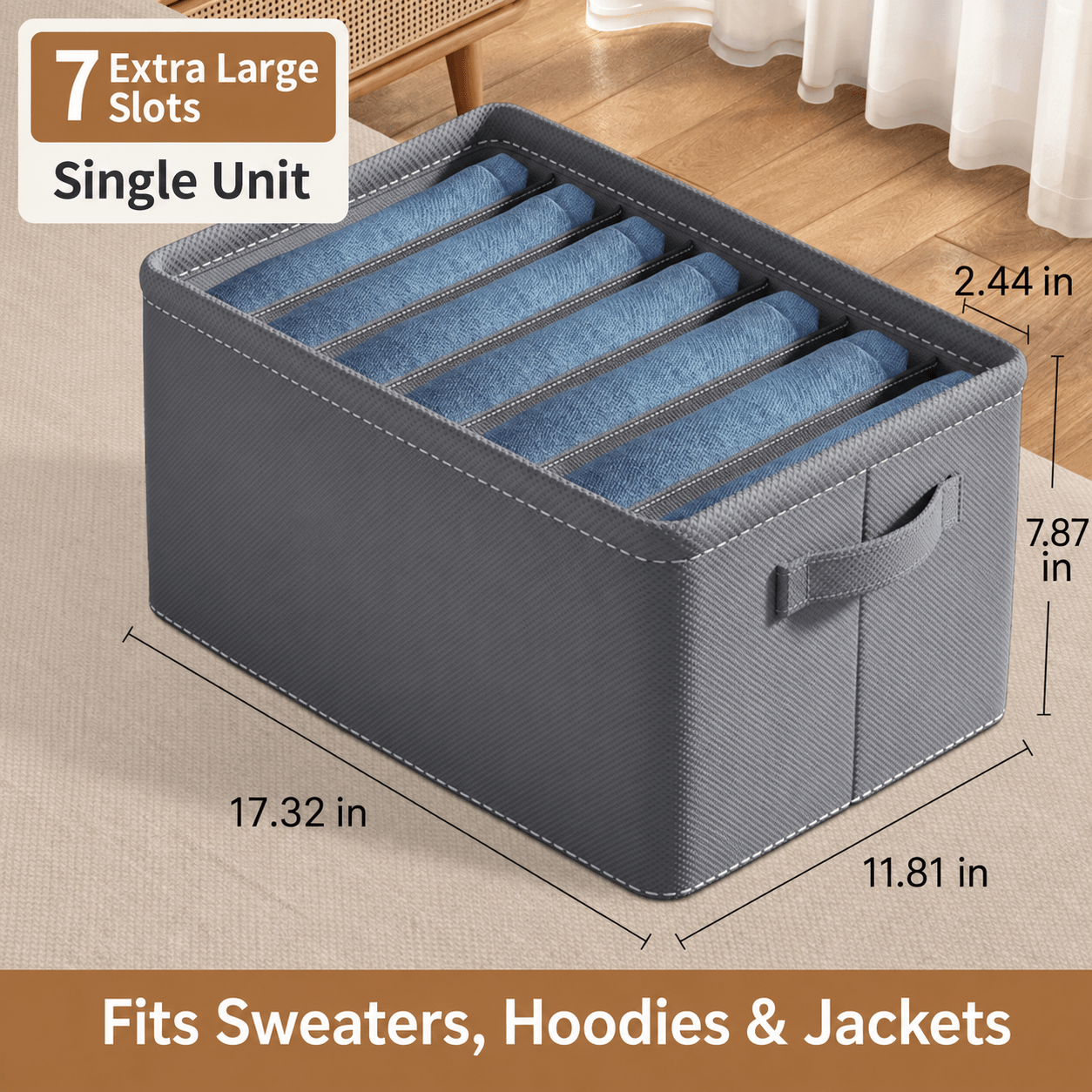 Large Clothes Organizer Box with Dividers for Jeans, Thickened Stackable Wardrobe Storage Box for Clothing - Morrowden