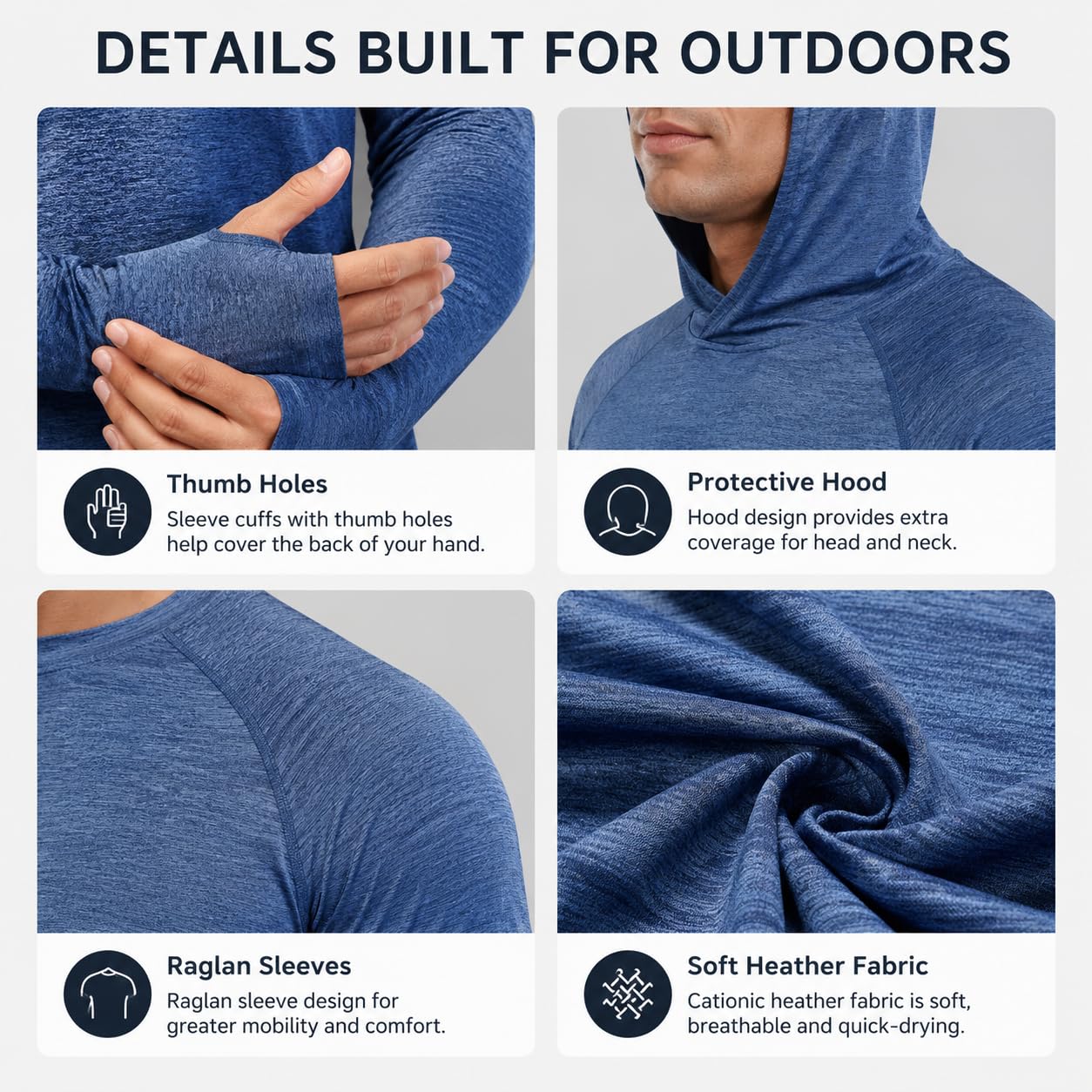Men's Athletic Hoodies Long Sleeve Fishing Shirts for Men UPF 50+ SPF UV Sun Protection Shirts Rash Guards - Morrowden