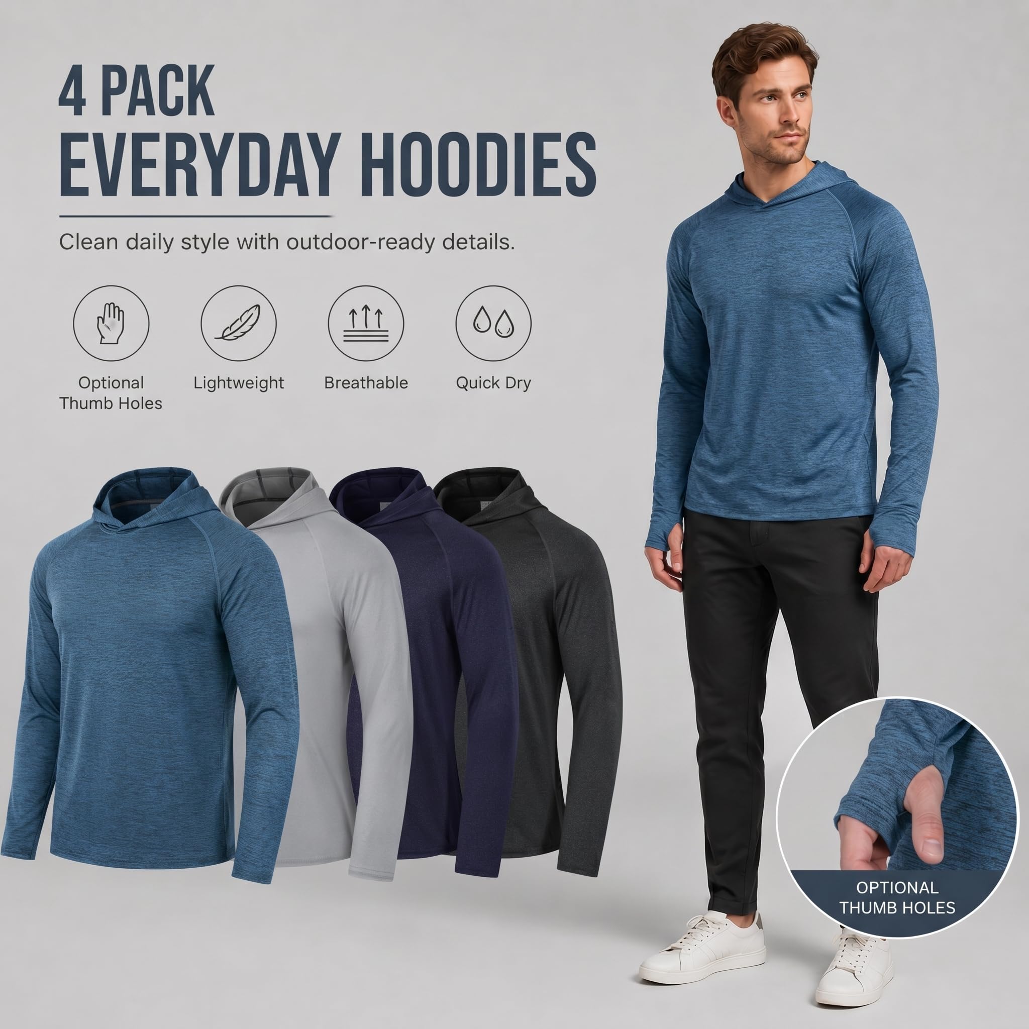 Men's Athletic Hoodies Long Sleeve Fishing Shirts for Men UPF 50+ SPF UV Sun Protection Shirts Rash Guards - Morrowden