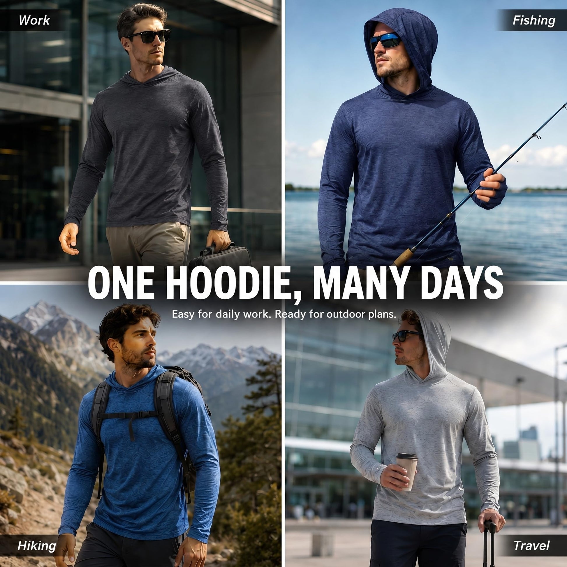 Men's Athletic Hoodies Long Sleeve Fishing Shirts for Men UPF 50+ SPF UV Sun Protection Shirts Rash Guards - Morrowden