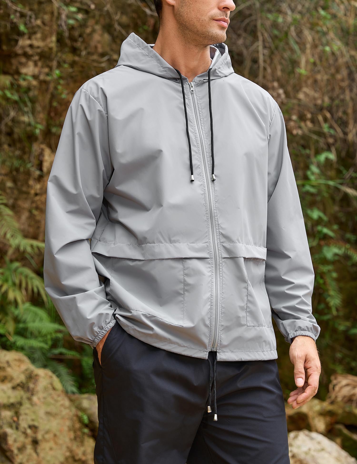 Mens Packable Rain Jacket Lightweight Waterproof Raincoat with Hood Outdoor Rain Gear Travel Hiking Cycling - Morrowden