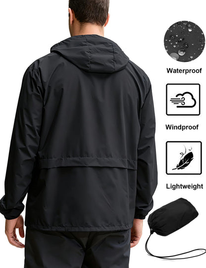 Mens Packable Rain Jacket Lightweight Waterproof Raincoat with Hood Outdoor Rain Gear Travel Hiking Cycling - Morrowden