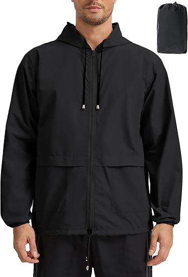 Mens Packable Rain Jacket Lightweight Waterproof Raincoat with Hood Outdoor Rain Gear Travel Hiking Cycling - Morrowden