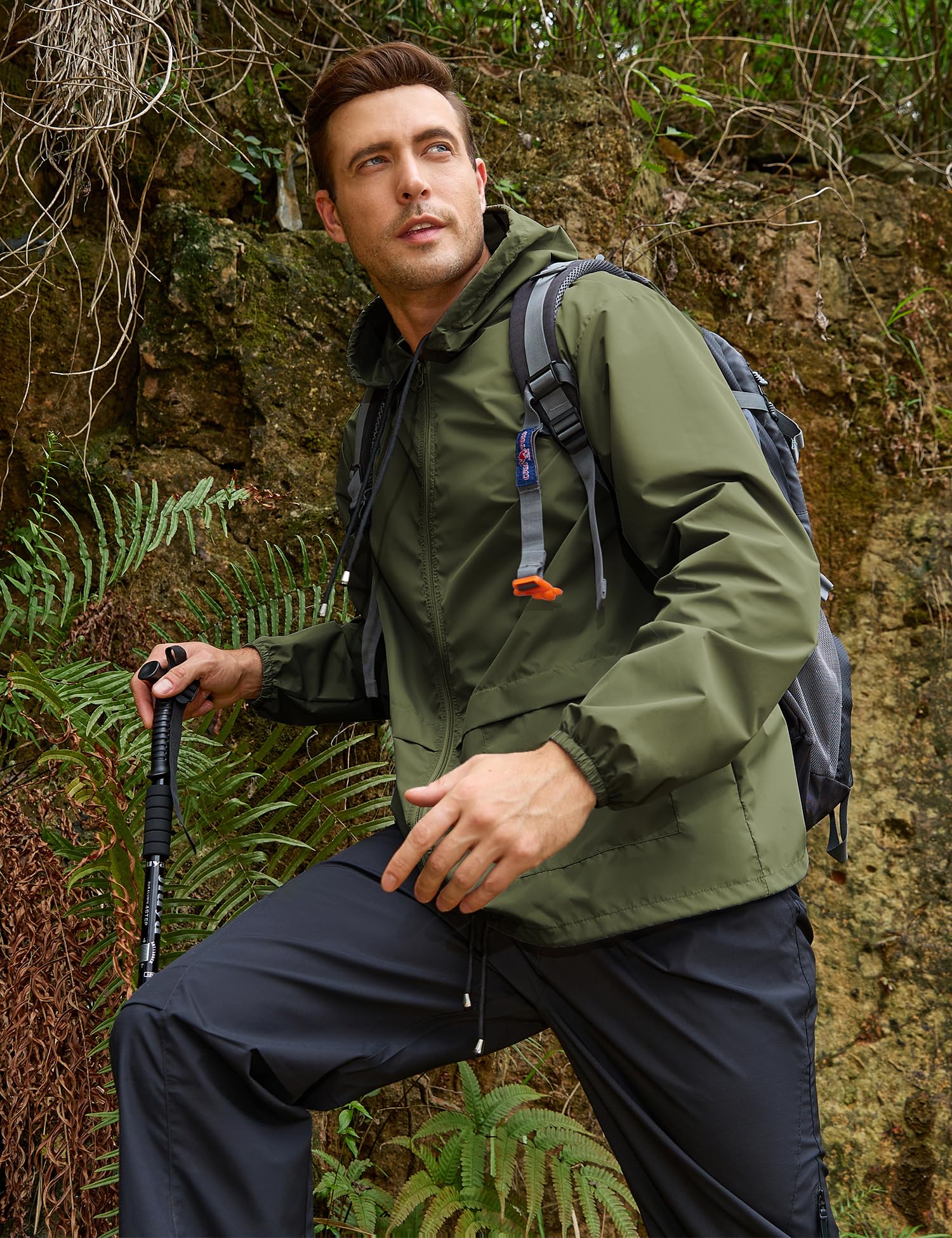 Mens Packable Rain Jacket Lightweight Waterproof Raincoat with Hood Outdoor Rain Gear Travel Hiking Cycling - Morrowden