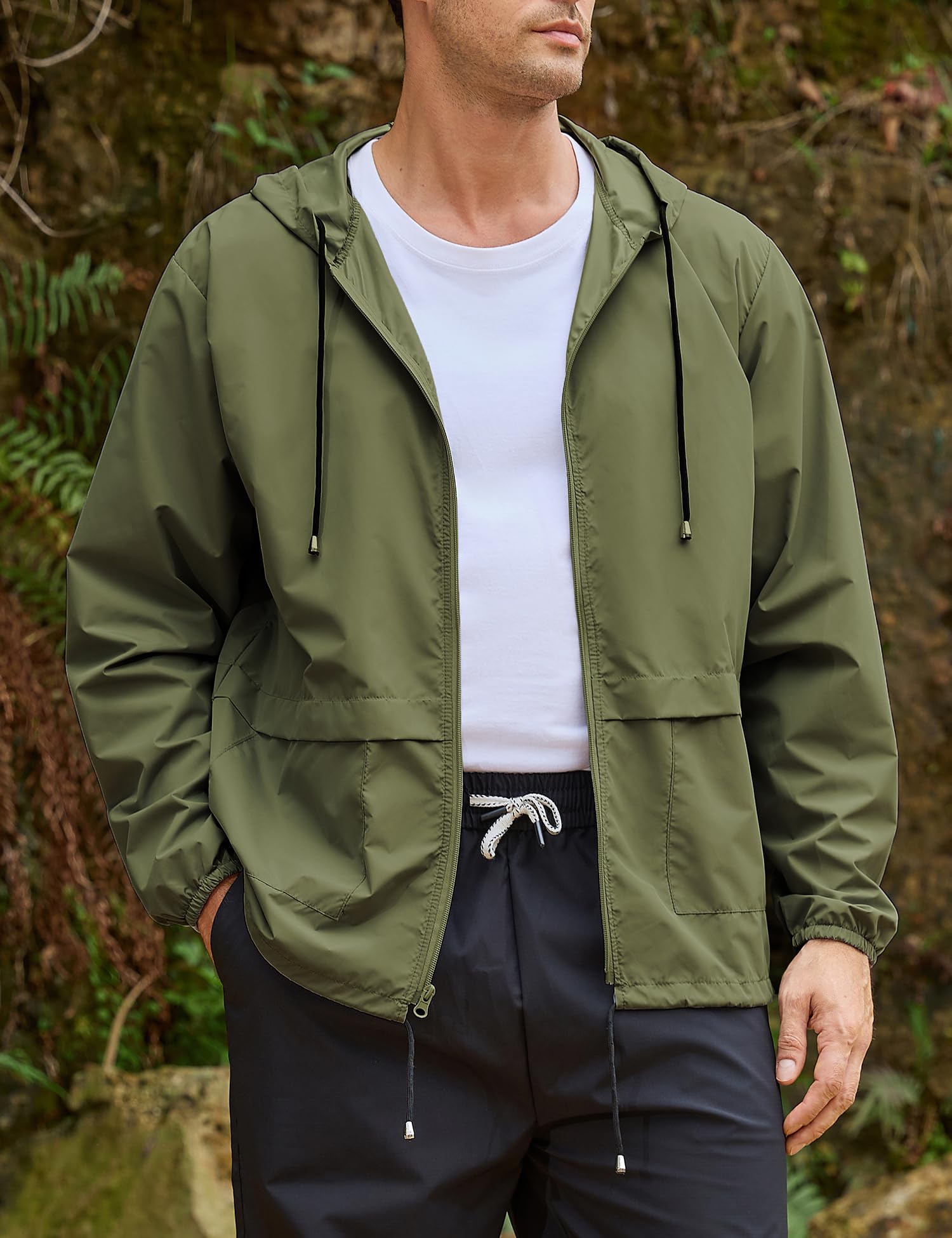 Mens Packable Rain Jacket Lightweight Waterproof Raincoat with Hood Outdoor Rain Gear Travel Hiking Cycling - Morrowden