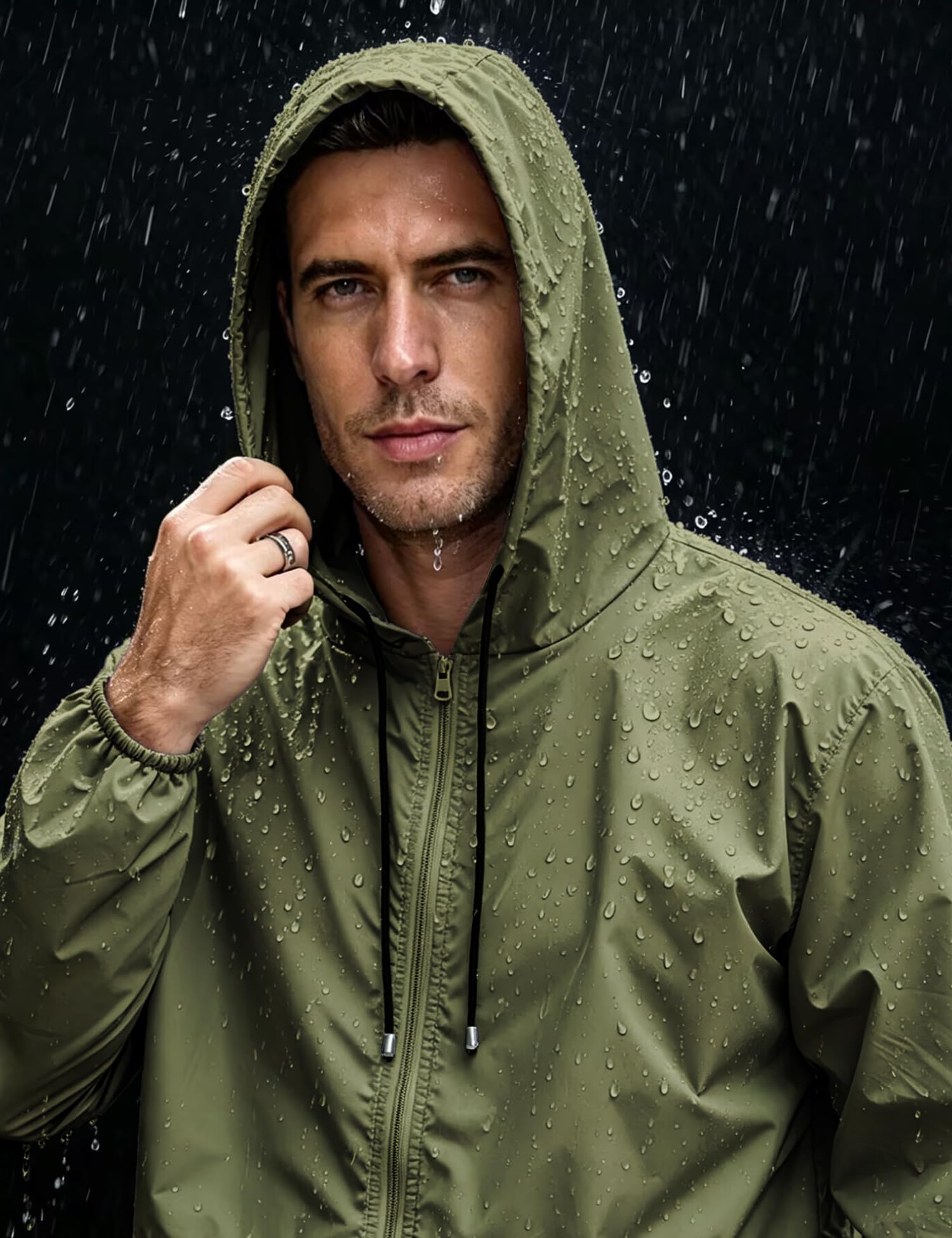 Mens Packable Rain Jacket Lightweight Waterproof Raincoat with Hood Outdoor Rain Gear Travel Hiking Cycling - Morrowden
