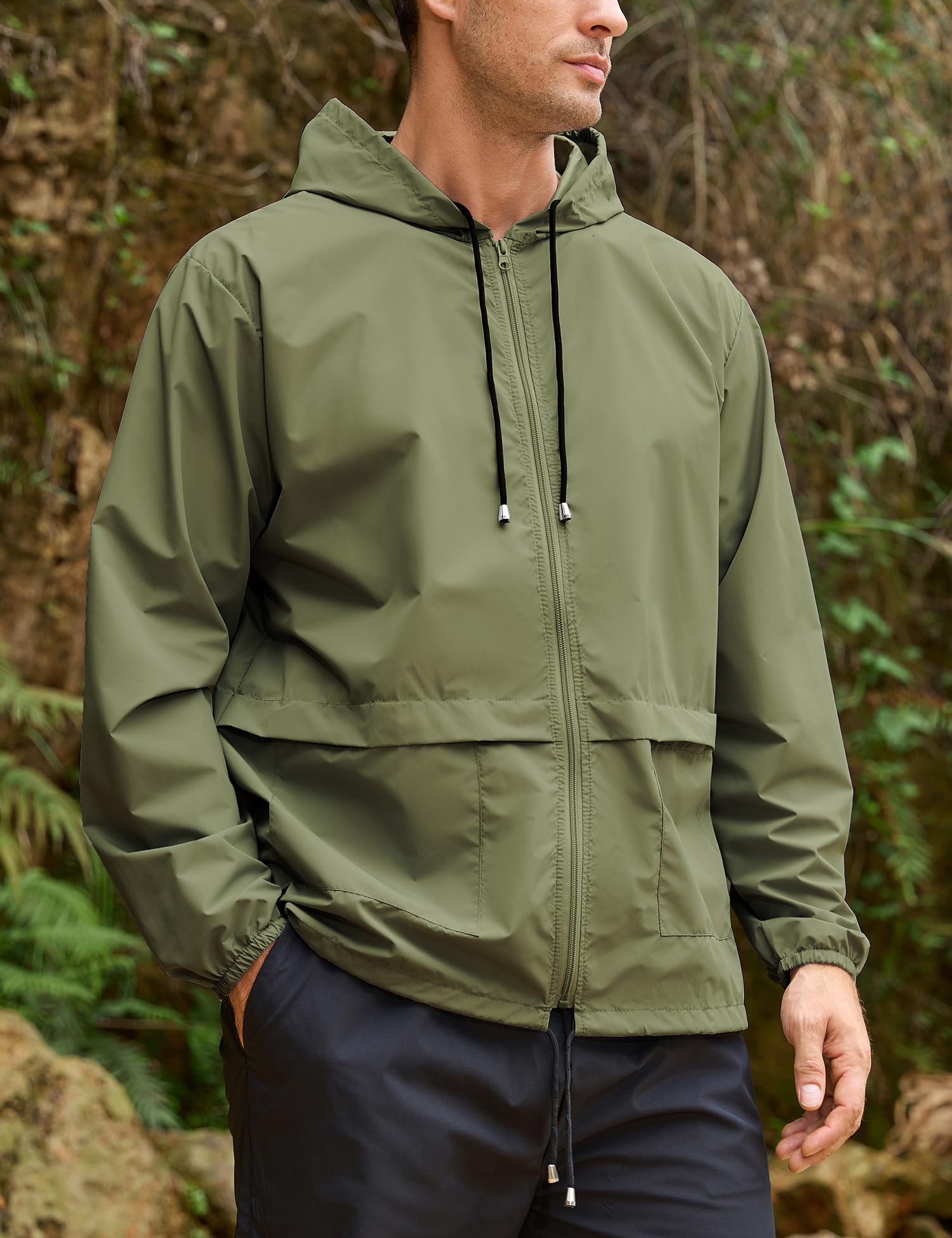 Mens Packable Rain Jacket Lightweight Waterproof Raincoat with Hood Outdoor Rain Gear Travel Hiking Cycling - Morrowden