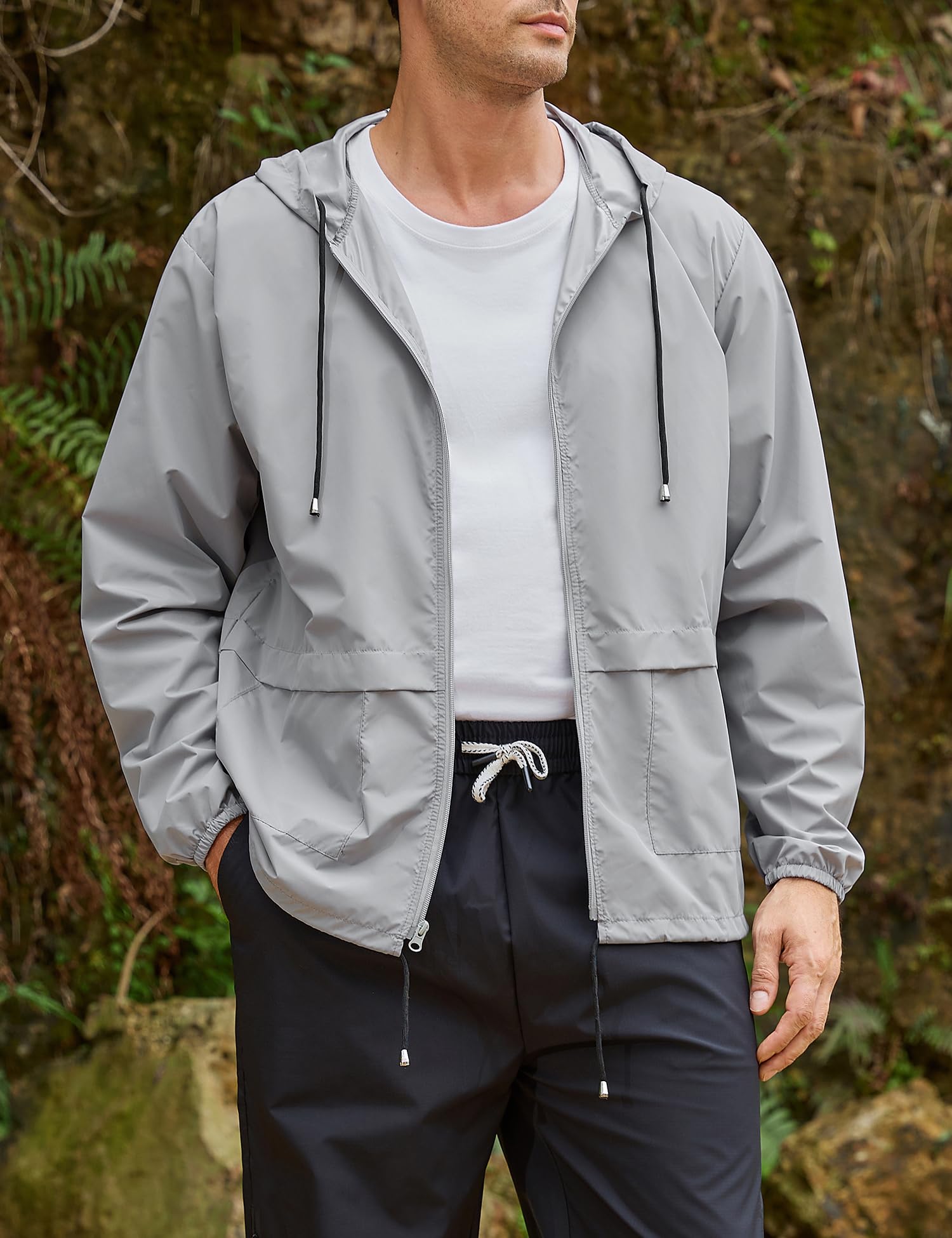 Mens Packable Rain Jacket Lightweight Waterproof Raincoat with Hood Outdoor Rain Gear Travel Hiking Cycling - Morrowden