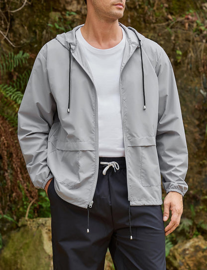 Mens Packable Rain Jacket Lightweight Waterproof Raincoat with Hood Outdoor Rain Gear Travel Hiking Cycling - Morrowden