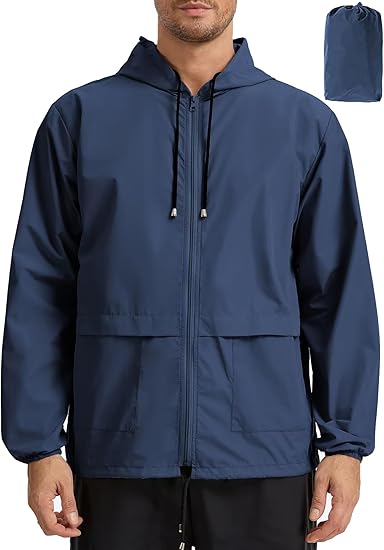 Mens Packable Rain Jacket Lightweight Waterproof Raincoat with Hood Outdoor Rain Gear Travel Hiking Cycling - Morrowden
